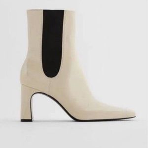 Zara Cream / Black Square Toe Ankle Boots
